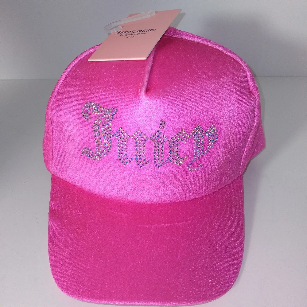 Juicy Couture Kids Rhinestone Hot Pink Faux Suede Cap